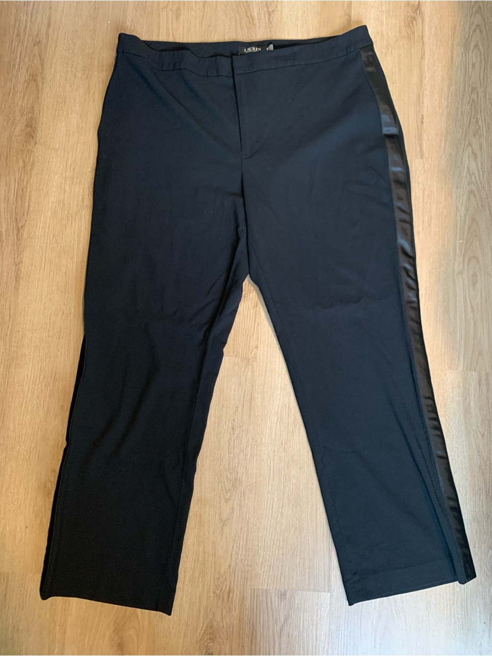 LRL Ralph Lauren Black Label Stretch Wool Pants Tuxedo Trousers satin stripe 18W